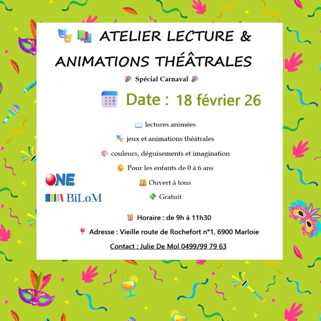 Atelier lecture & animations théâtrales "Spécial Carnaval"