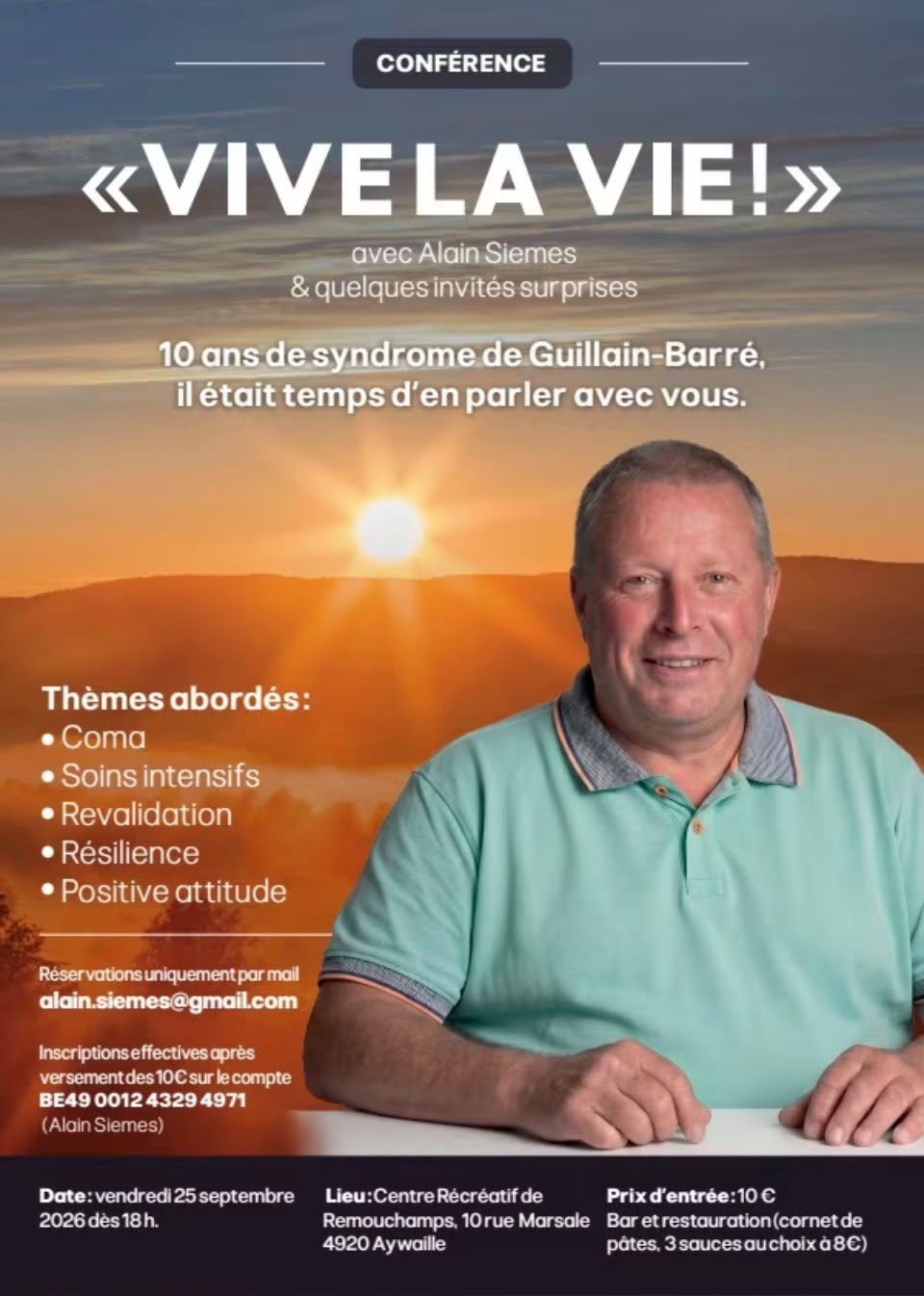 Conférence Vive la vie ! par Alain Siemes à Remouchamps