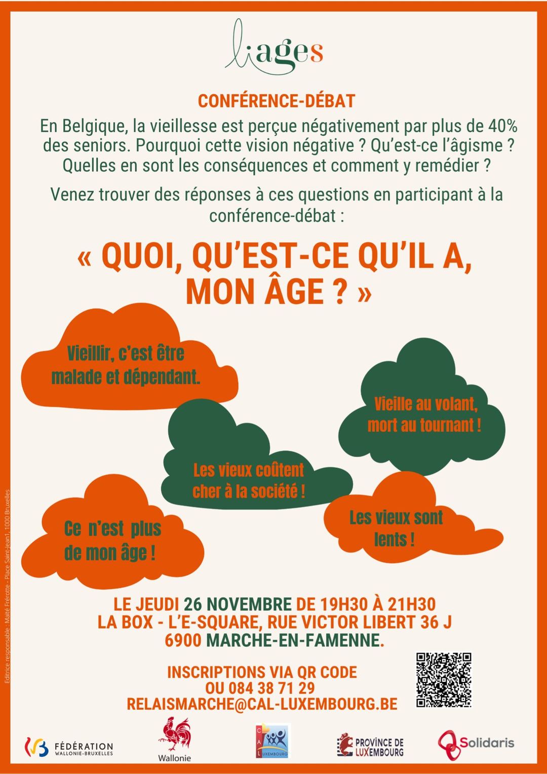 Conférence-débat : "QUOI, QU'EST-CE QU'IL A MON AGE ?"